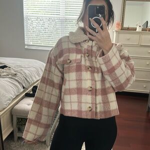 Madewell inspired Pink and White Plaid Cropped Jacket